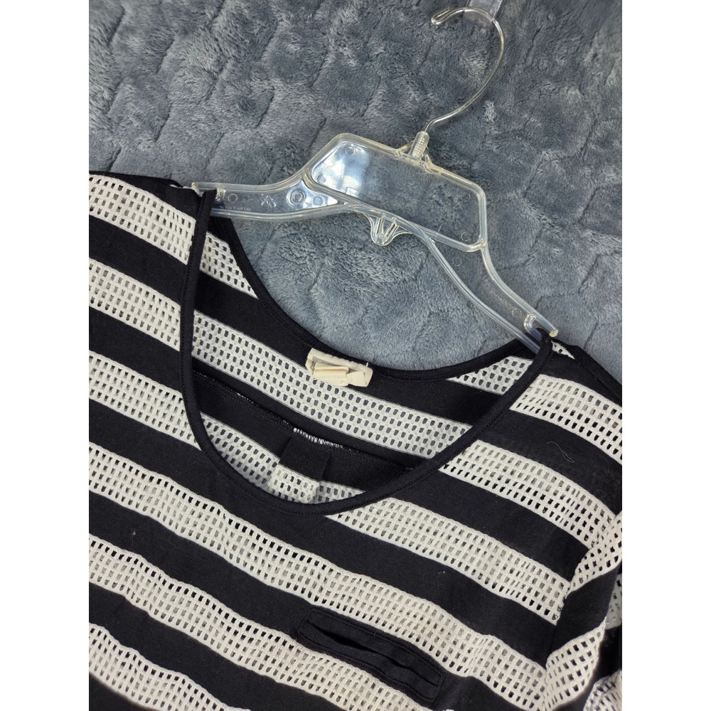 Converse One Star Womens XL Black White Striped Mesh Short Sleeve Top Pocket Tee